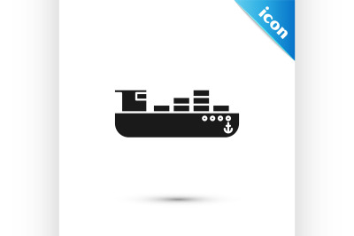 Black Cargo ship with boxes delivery service icon isolated on white ba