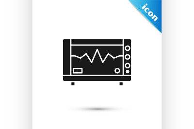 Black Computer monitor with cardiogram icon isolated on white backgrou