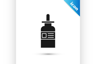 Black Glass bottle with a pipette icon isolated on white background. C