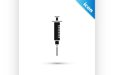 Black Syringe icon isolated on white background. Syringe for vaccine&2C;