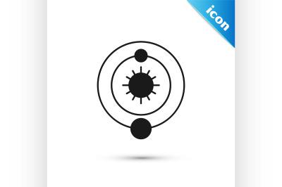 Black Solar system icon isolated on white background. The planets revo