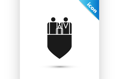 Black Family insurance with shield icon isolated on white background.