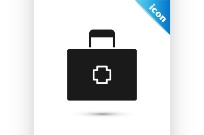 Black First aid kit icon isolated on white background. Medical box wit