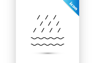 Black Rain and waves icon isolated on white background. Rain cloud pre