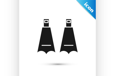 Black Rubber flippers for swimming icon isolated on white background.