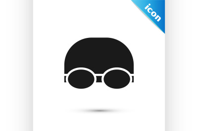 Black Glasses and cap for swimming icon isolated on white background.