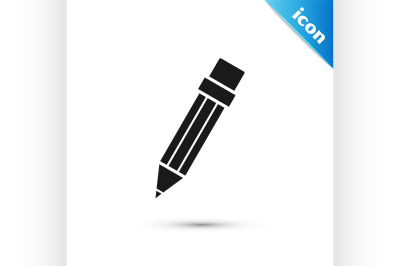 Black Pencil with eraser icon isolated on white background. Drawing an