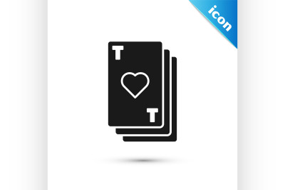 Black Playing card with heart symbol icon isolated on white background