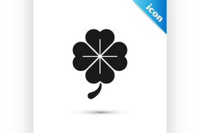 Black Four leaf clover icon isolated on white background. Happy Saint