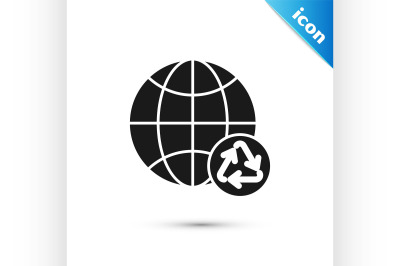 Black Planet earth and a recycling icon isolated on white background.