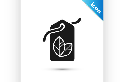 Black Tag with leaf symbol icon isolated on white background. Banner&2C;