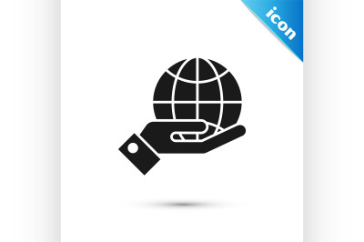 Black Human hands holding Earth globe icon isolated on white backgroun