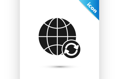 Black Planet earth and a recycling icon isolated on white background.
