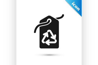 Black Tag with recycle symbol icon isolated on white background. Banne