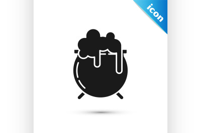 Black Witch cauldron icon isolated on white background. Happy Saint Pa