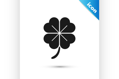 Black Four leaf clover icon isolated on white background. Happy Saint