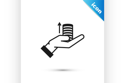 Black Money on hand icon isolated on white background. Palm holds cash