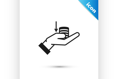 Black Money on hand icon isolated on white background. Palm holds cash