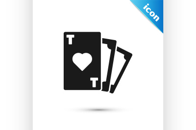 Black Playing card with heart symbol icon isolated on white background