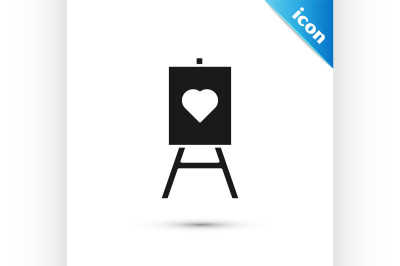 Black Wood easel or painting art boards with heart icon isolated on wh