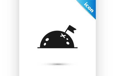 Black Planet with flag icon isolated on white background.  Vector Illu