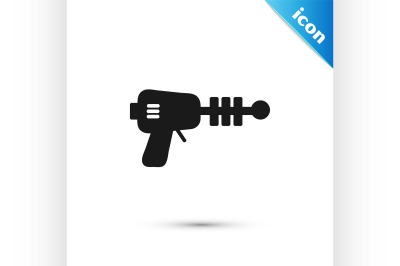 Black Ray gun icon isolated on white background. Laser weapon. Space b