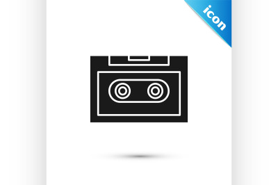 Black Retro audio cassette tape icon isolated on white background.  Ve