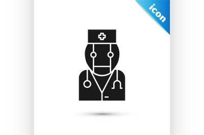 Black Robot doctor icon isolated on white background. Medical online c