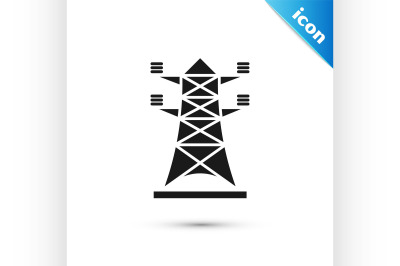 Black Electric tower used to support an overhead power line icon isola