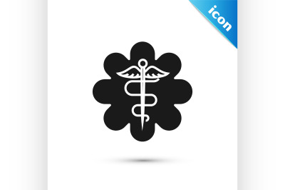 Black Emergency star - medical symbol Caduceus snake with stick icon i