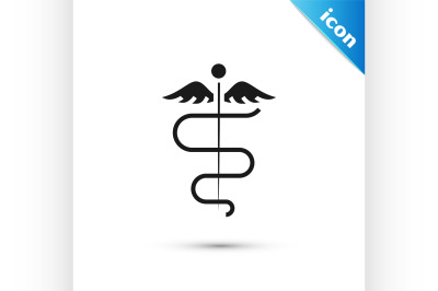 Black Caduceus snake medical symbol icon isolated on white background.