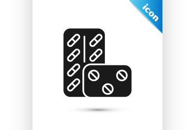 Black Pills in blister pack icon isolated on white background. Medical