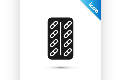 Black Pills in blister pack icon isolated on white background. Medical