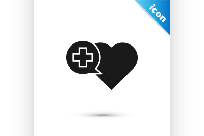 Black Heart with a cross icon isolated on white background. First aid.