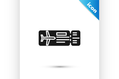 Black Airline ticket icon isolated on white background. Plane ticket.