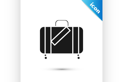 Black Suitcase for travel and stickers icon isolated on white backgrou