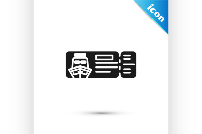 Black Cruise ticket for traveling by ship icon isolated on white backg