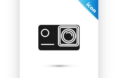 Black Action extreme camera icon isolated on white background. Video c