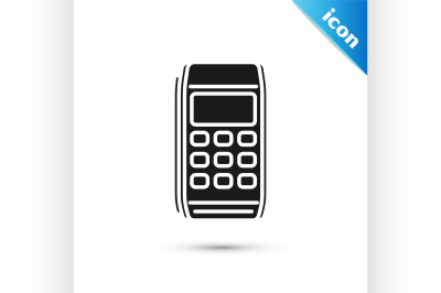 Black Pos terminal icon isolated on white background. Payment terminal