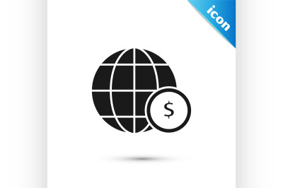 Black Earth globe with dollar symbol icon isolated on white background