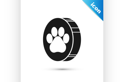 Black Paw print icon isolated on white background. Dog or cat paw prin