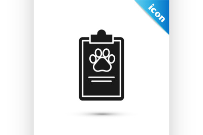 Black Clipboard with medical clinical record pet icon isolated on whit