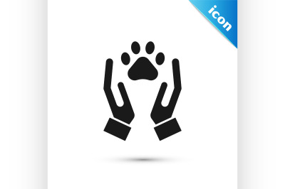 Black Hands with animals footprint icon isolated on white background.