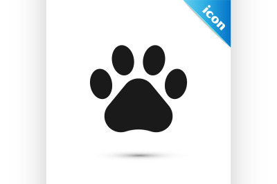 Black Paw print icon isolated on white background. Dog or cat paw prin