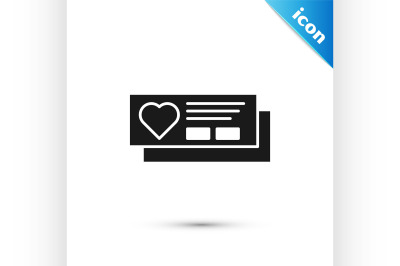 Black Ticket with heart icon isolated on white background. Boarding pa