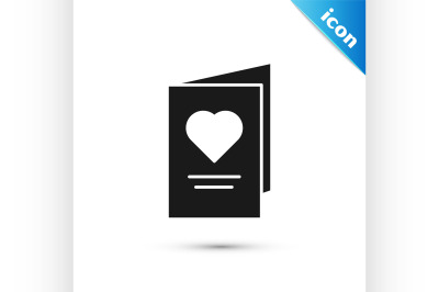 Black Valentines day party flyer with heart icon isolated on white bac