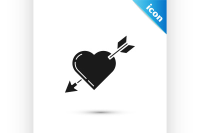 Black Amour symbol with heart and arrow icon isolated on white backgro