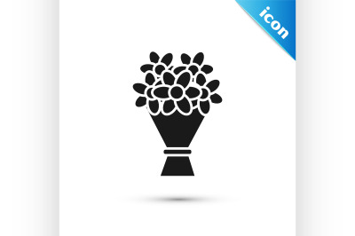 Black Bouquet of flowers icon isolated on white background.  Vector Il