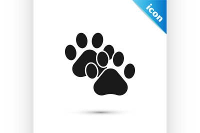 Black Paw print icon isolated on white background. Dog or cat paw prin