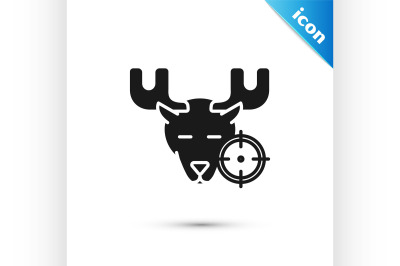 Black Hunt on moose with crosshairs icon isolated on white background.